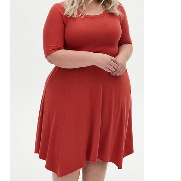 torrid Dresses & Skirts - Torrid Terracotta Rib Handkerchief Skater Dress 2X